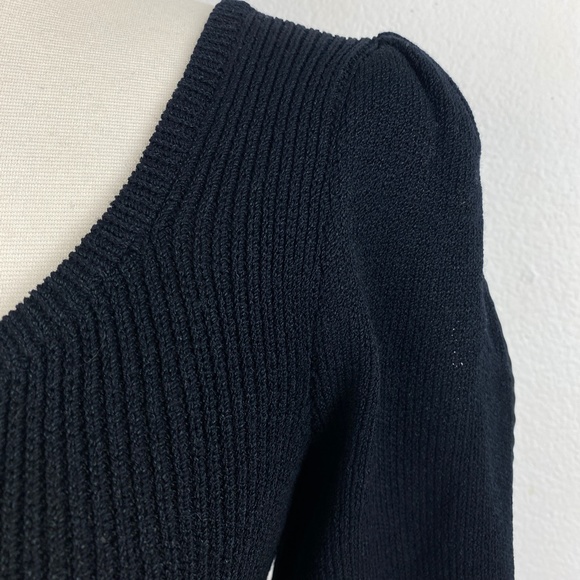 St. John Womens Basic Black Dress Small Marie Gray Knit Puff Sleeves - Picture 3 of 12